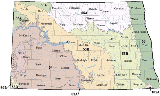Figure 1. Major land resource areas of North Dakota.