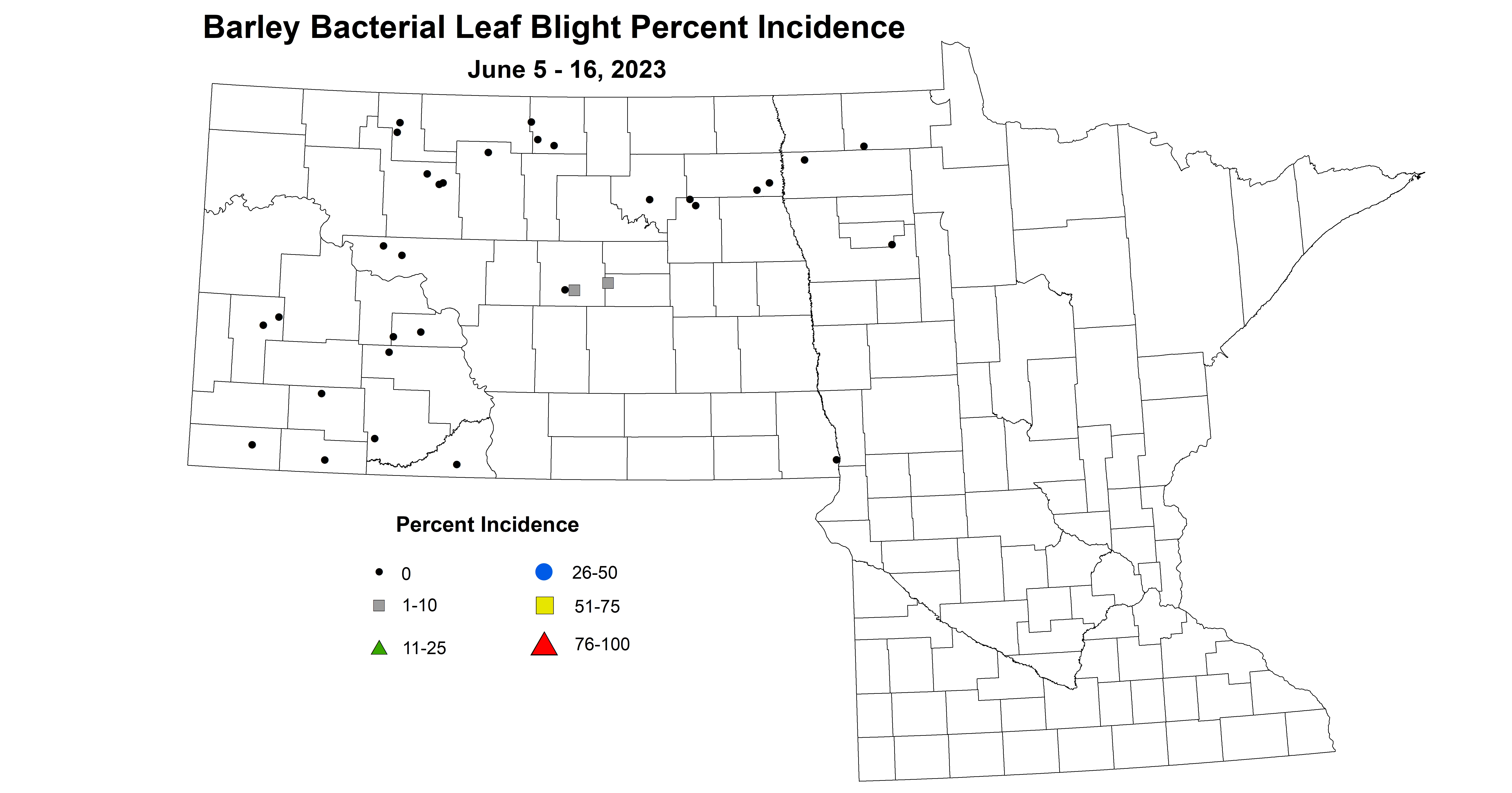 barley bacterial leaf blight percent incidence June 5-16 2023