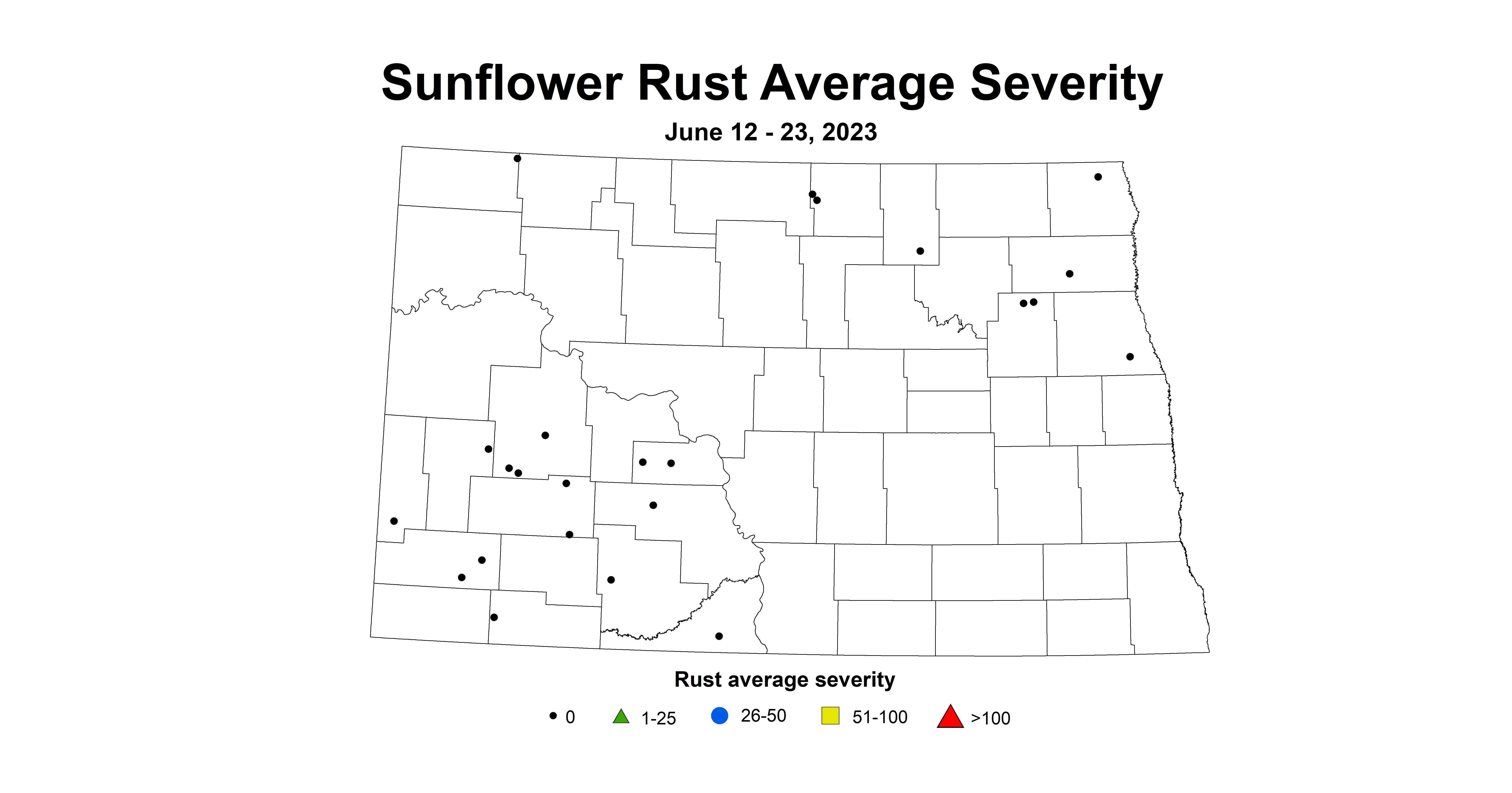 sunflower rust average severity June 12-23 2023