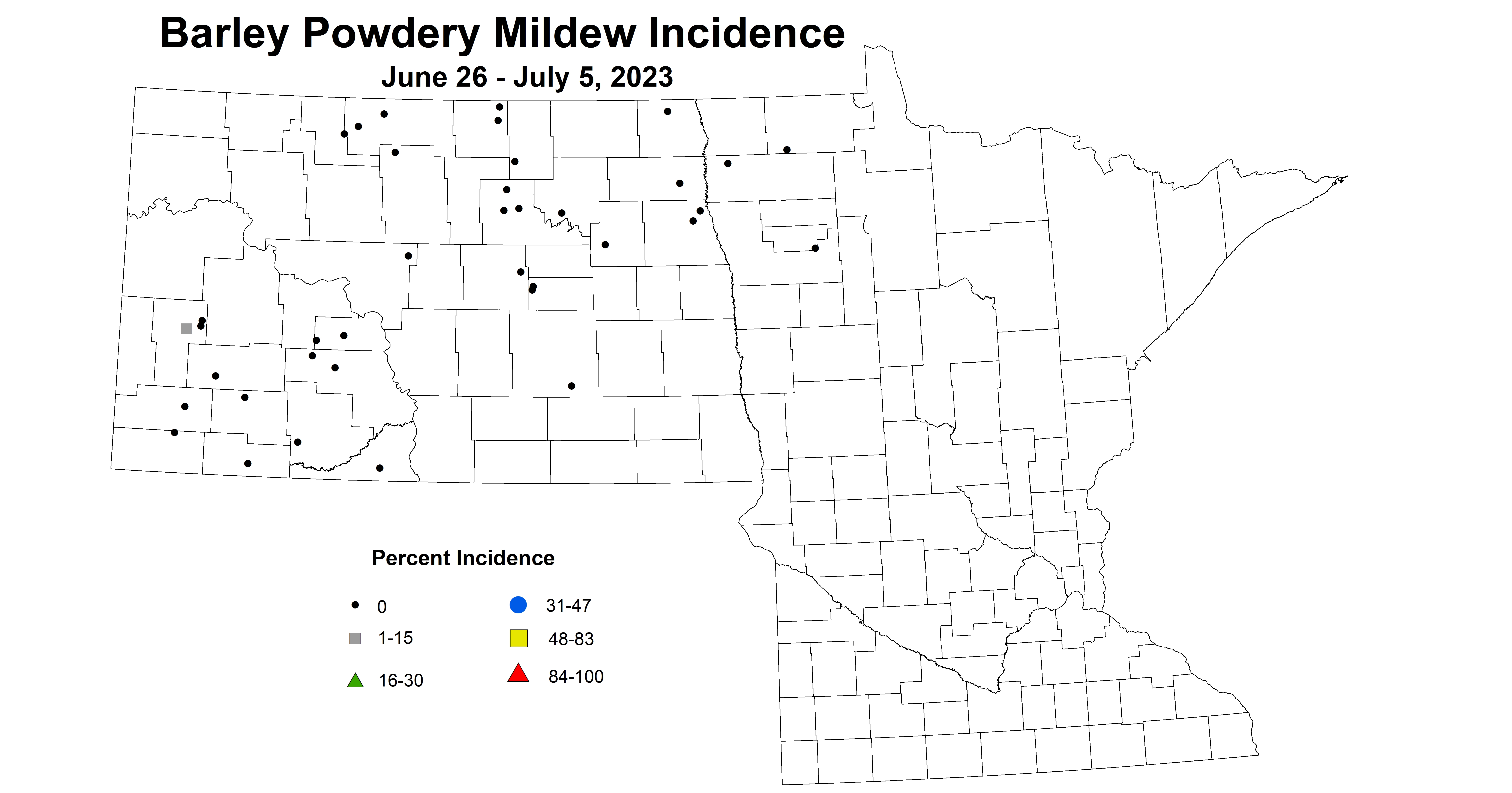 barley powdery mildew incidence June 26 - July 7 2023
