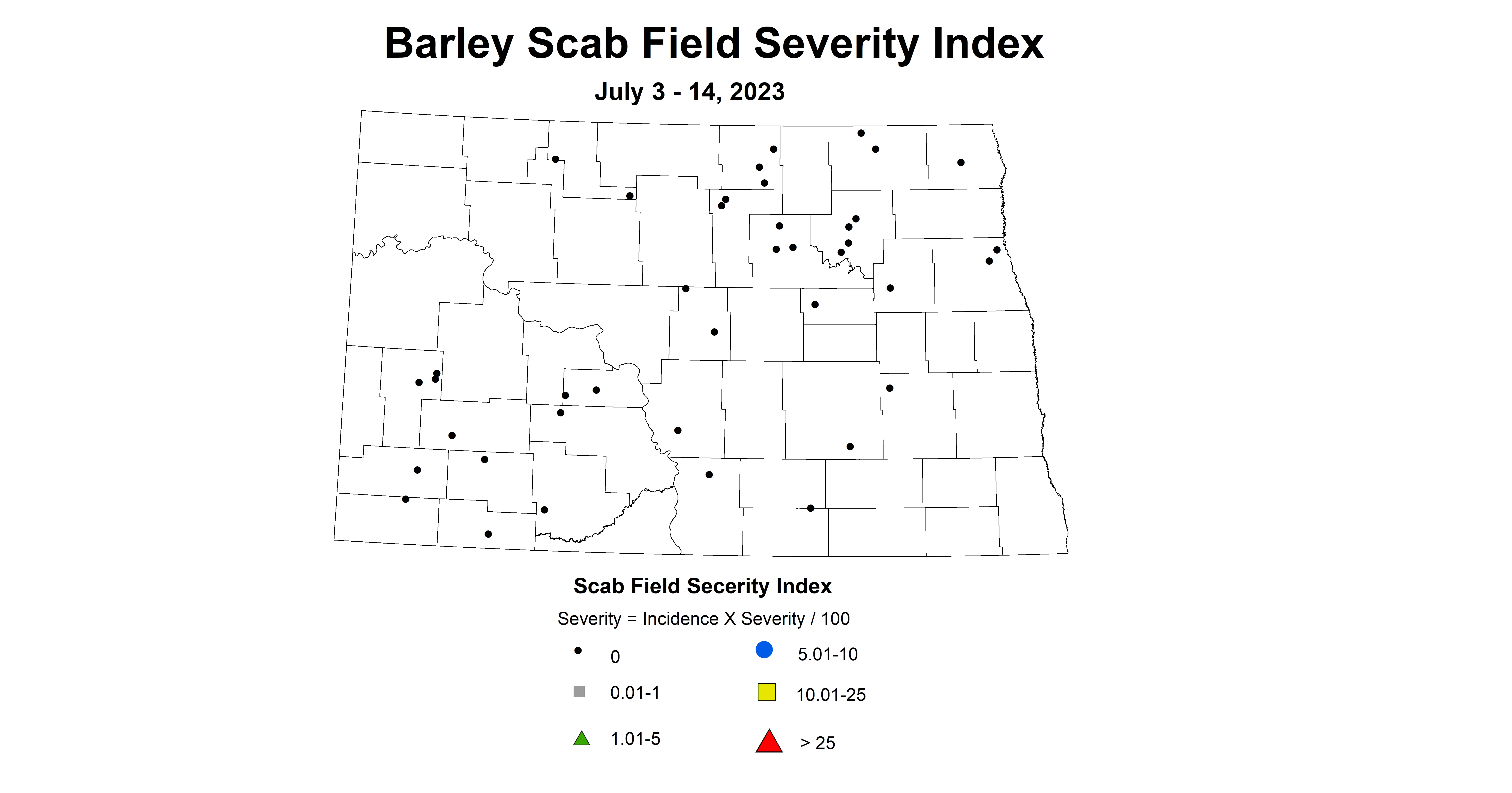 barley scab field severity index July 3-14 2023