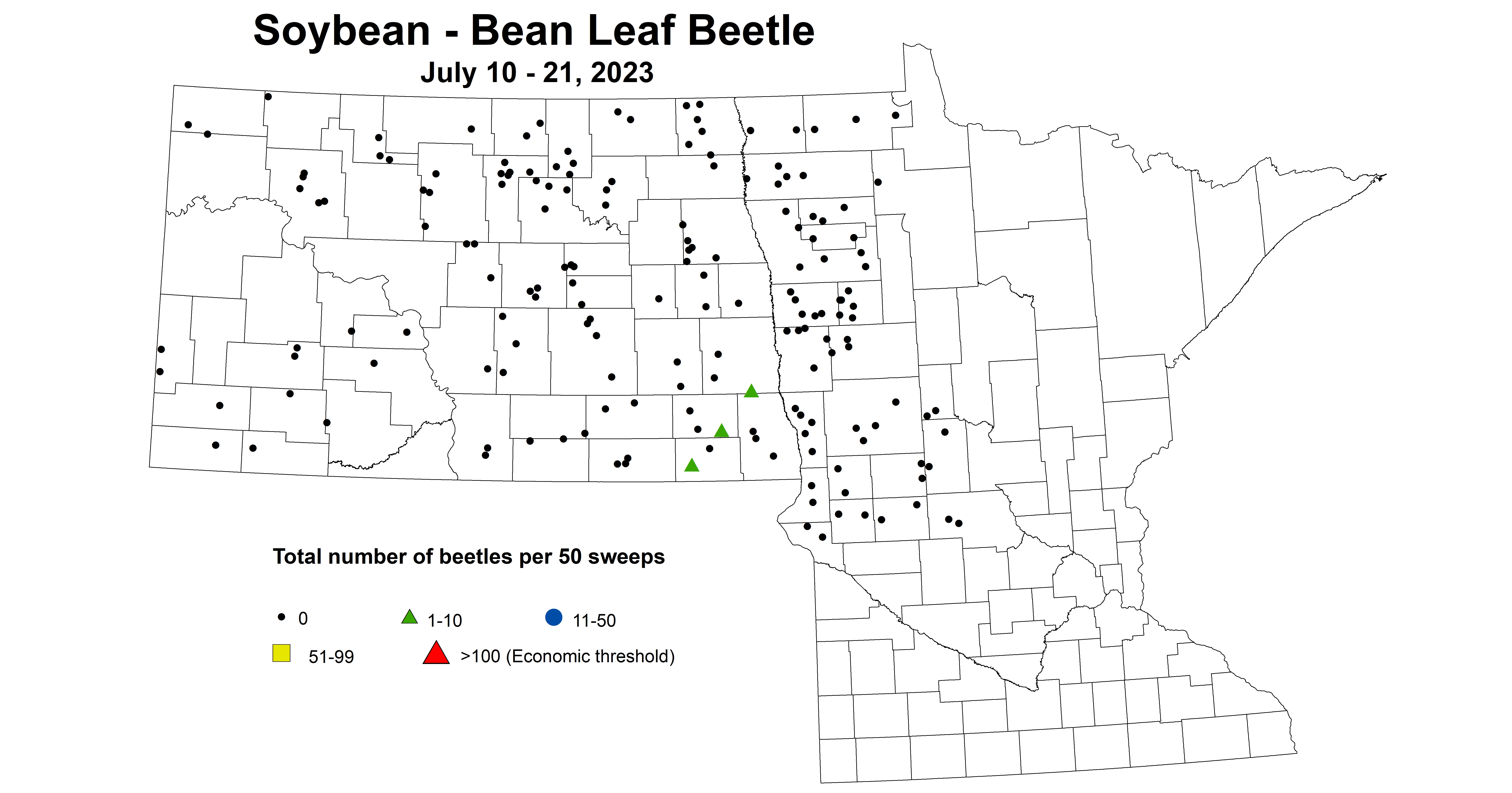 soybean BLB number of beetles per 50 sweeps July 10-21 2023