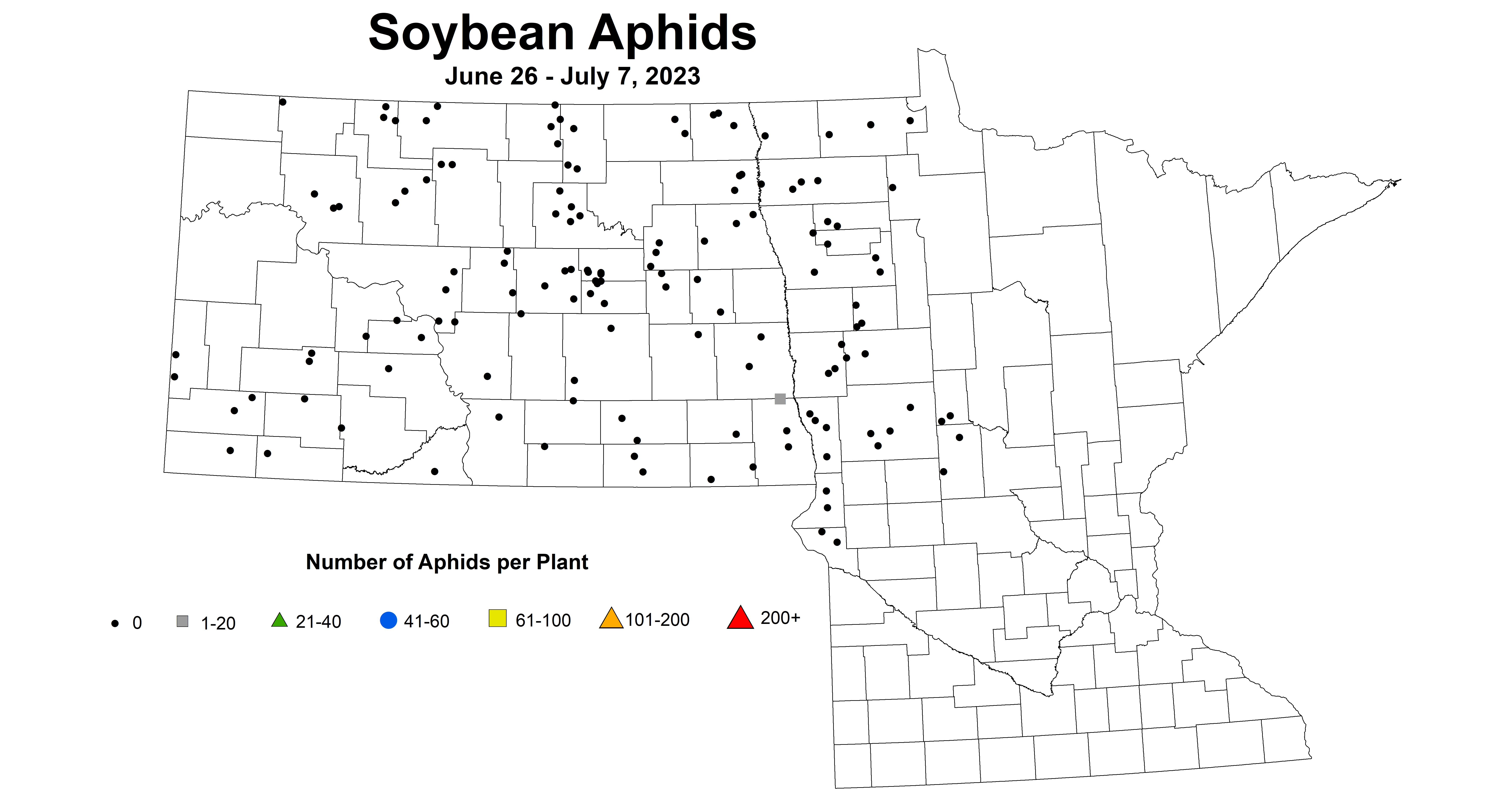 soybean average number of aphids June 26 - July 7 2023