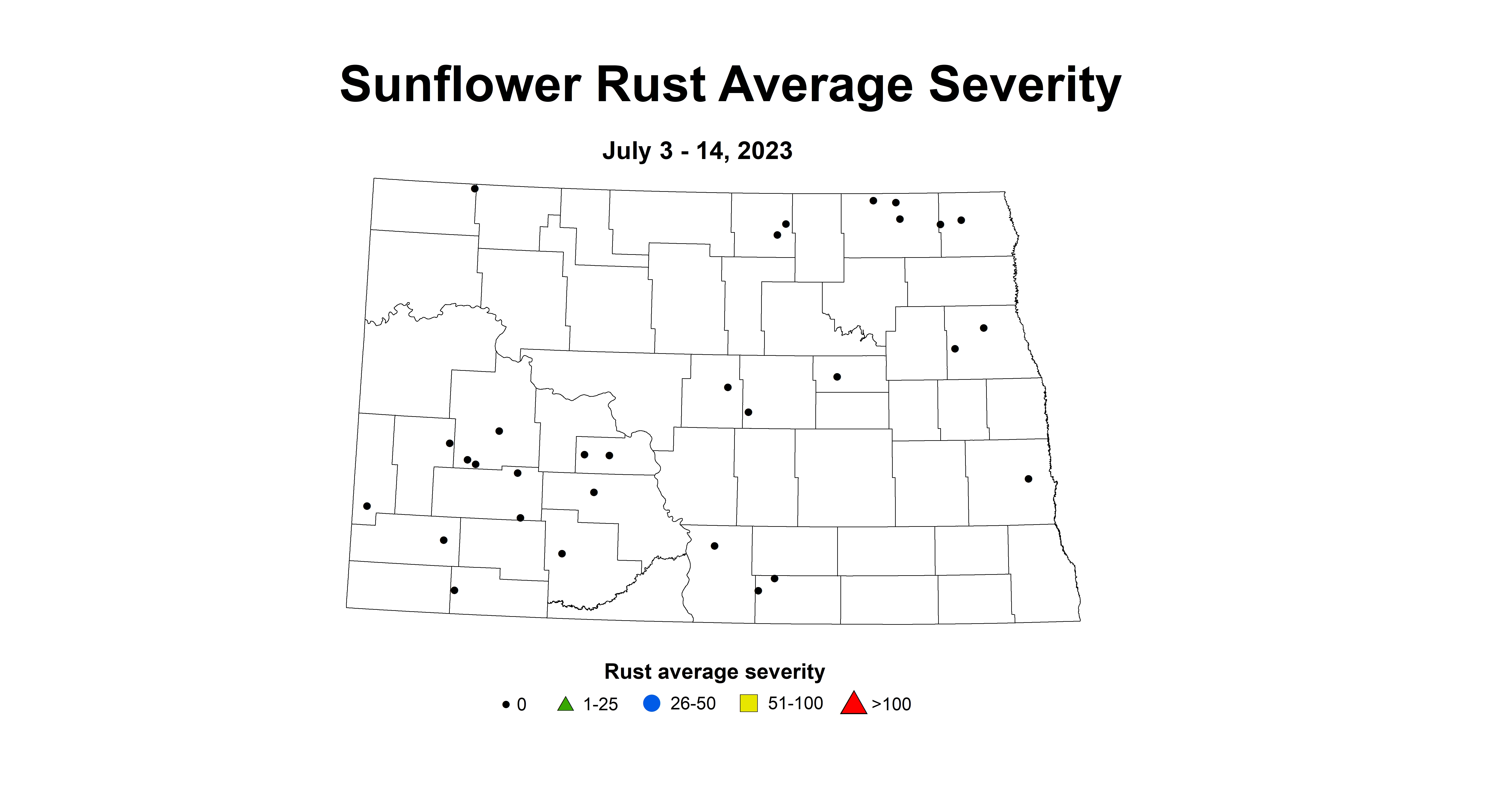 sunflower rust severity July 3-14 2023