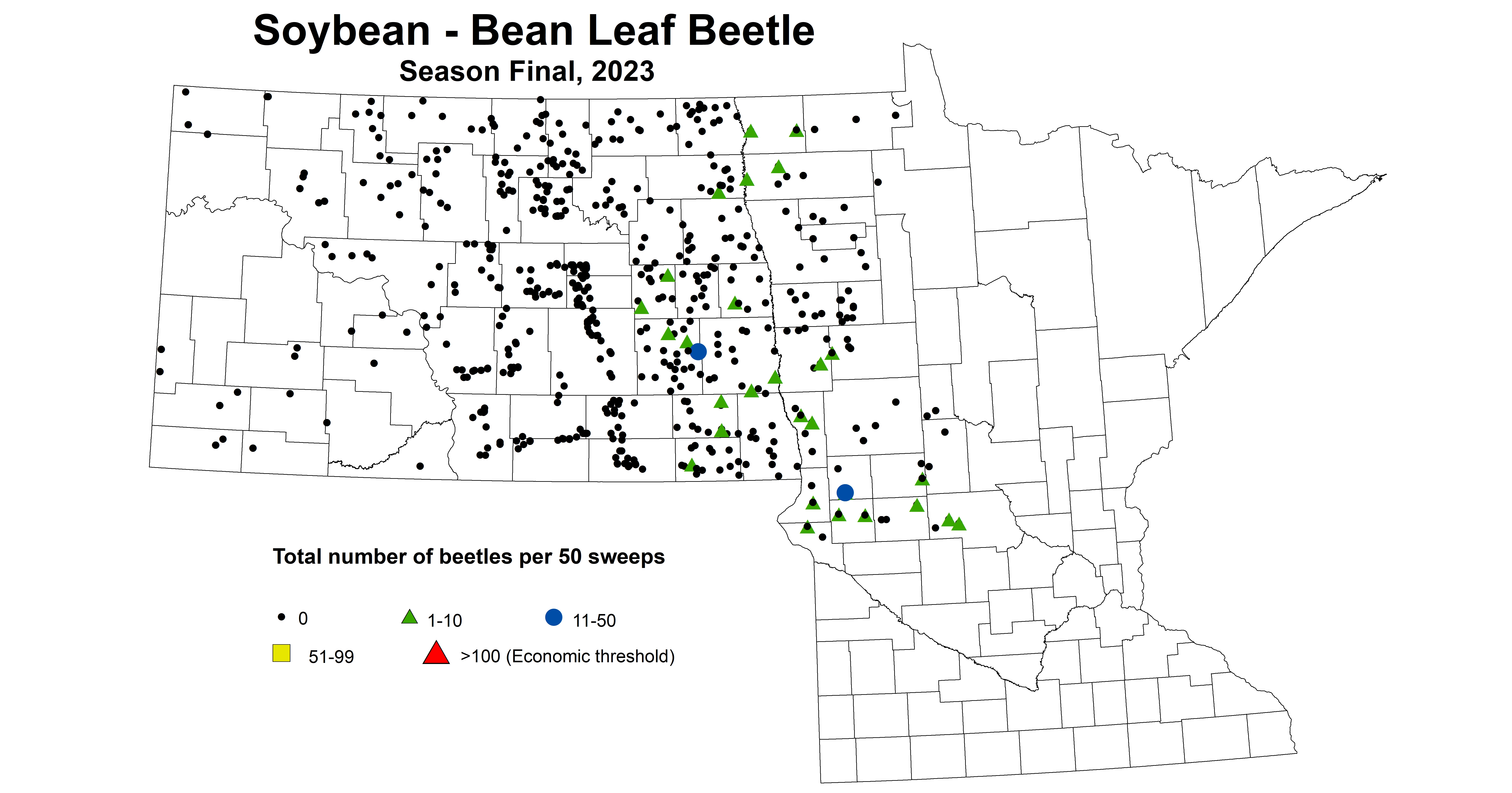 soybean BLB beetles per 50 sweeps season final 2023