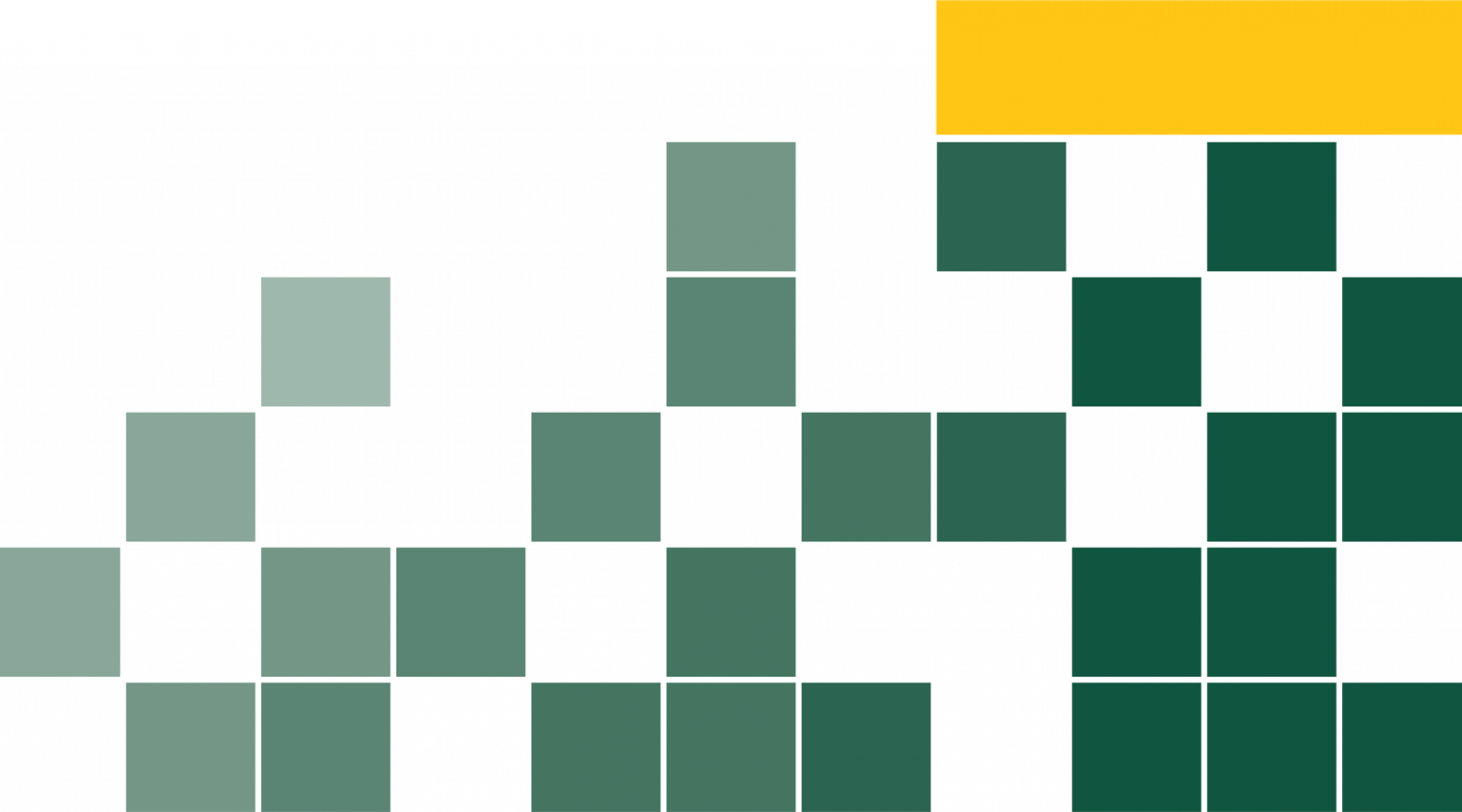 A graphic with several dark green blocks interspersed with light gray blocks. A narrow, gold rectangle tops the right side of the image.