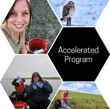 Image of students, faculty, and animals and link to accelerated program information.