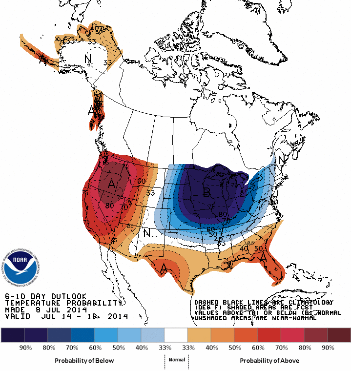 6 to 10 Day temperature outlook