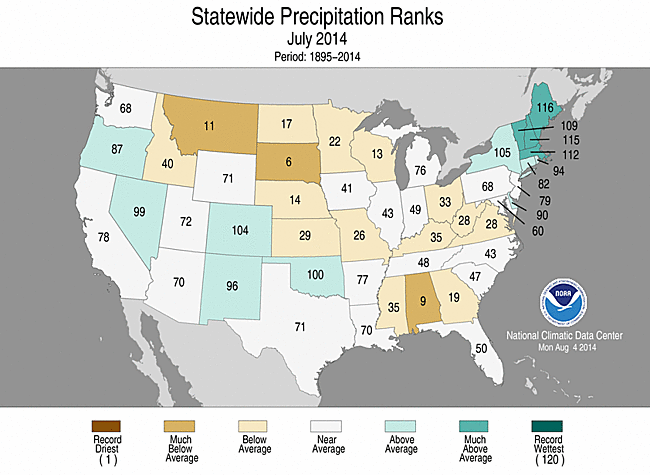 July 2014 Precipitation Rankings