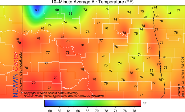 1:30 PM temperatures including the Wahpeton and Wyndmere NDAWN stations