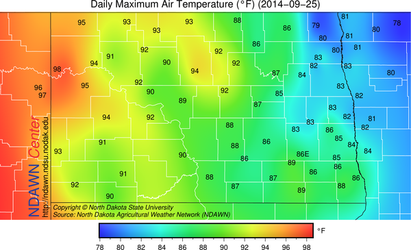 September 25, 2014 High Temperatures at the NDAWN stations