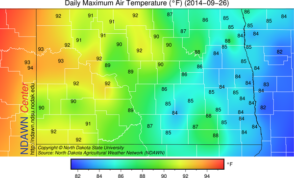 September 26, 2014 High Temperatures at the NDAWN stations