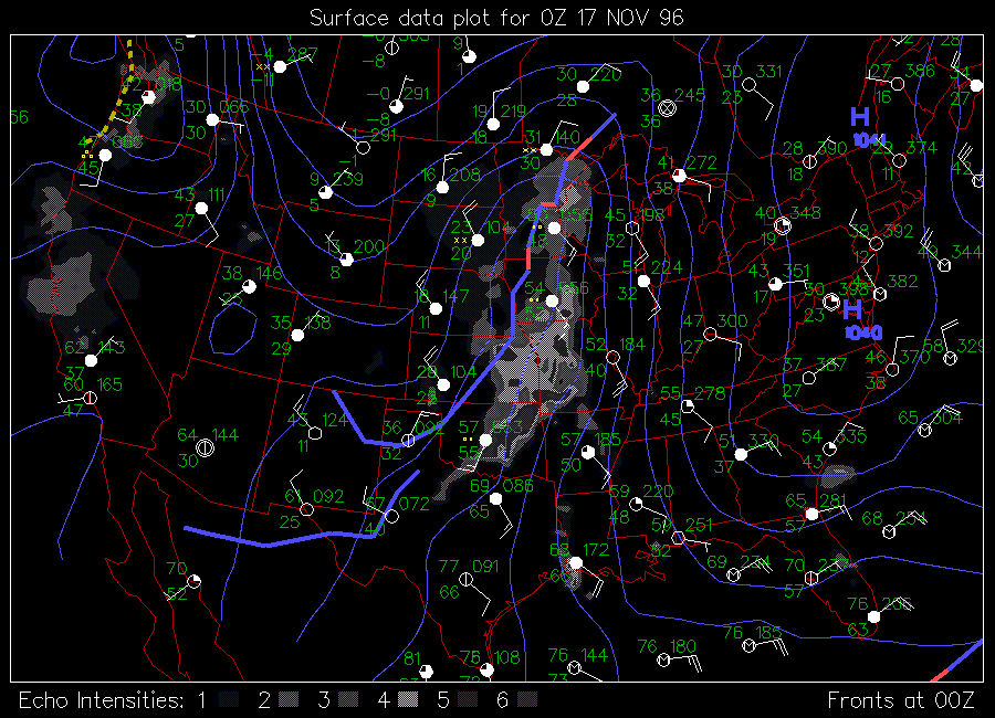 November 16, 1996 Surface Analysis (6:00 PM, 00Z November 17)