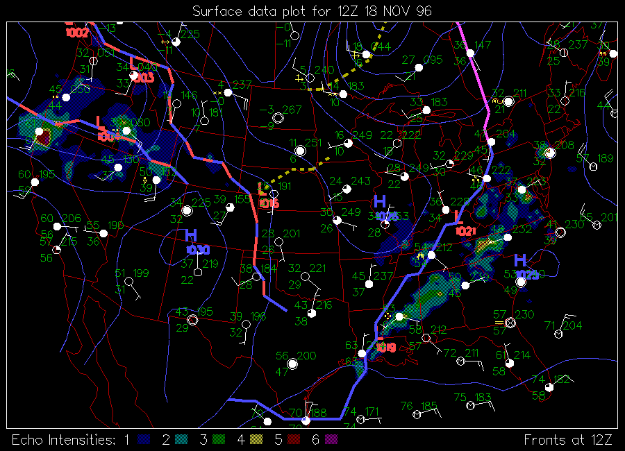 November 18, 1996 Surface Analysis (12 Z)  6:00 AM CST