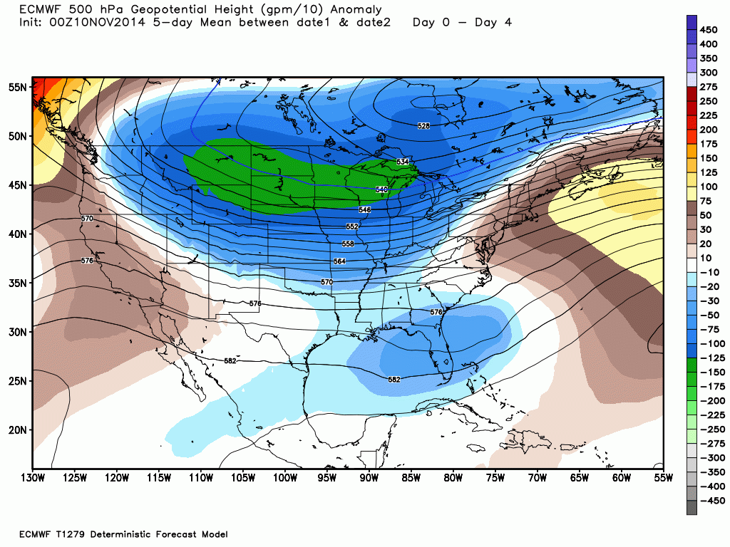 500 mb Heights and Anomalies for next 10 days 