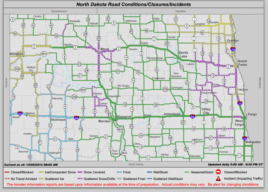 ND Road Conditions this morning 