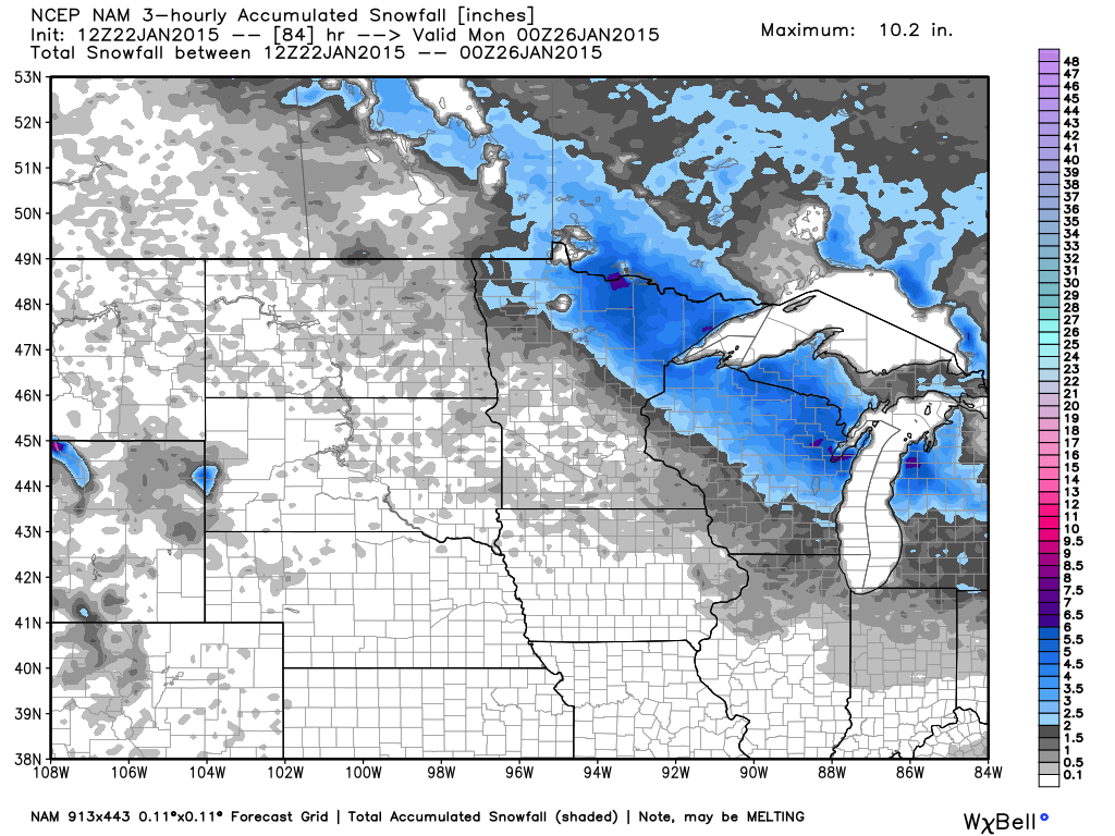 Early estimated snowfall from weekend system