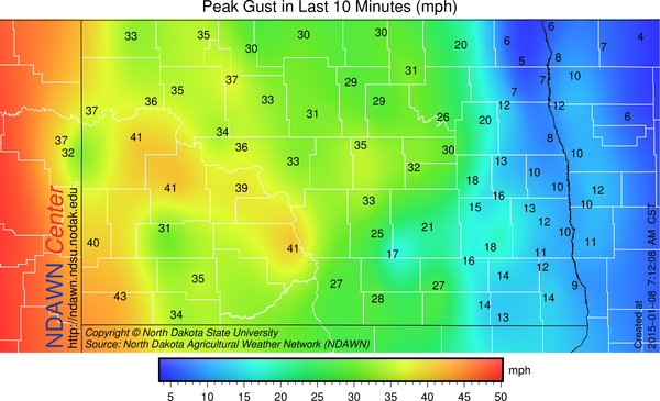 peak wind gust around 7:30 AM