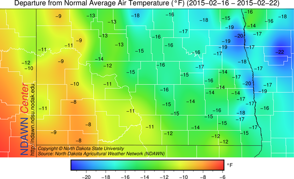 Temperature Departure from Average 2/16 through 2/22