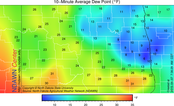Dew Point Temperatures this morning at 7:30 AM