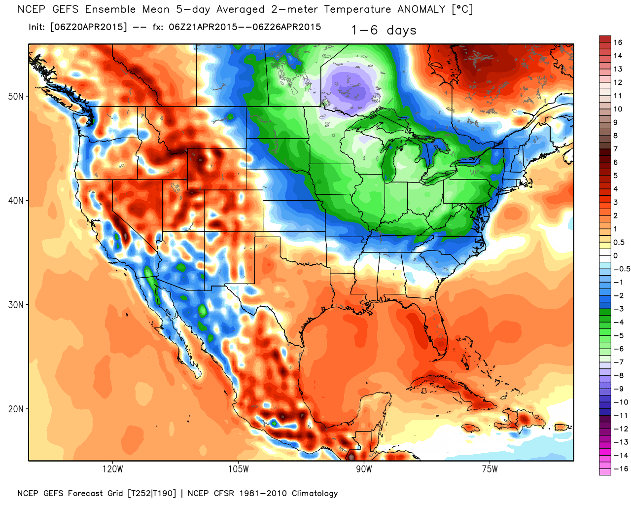 April 21 through April 26, 2015 Projected Temperature Anomaly from Average