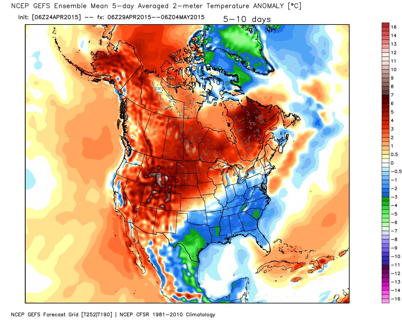 Temperature Anomalies from Average for the period of April 29 through May 4 