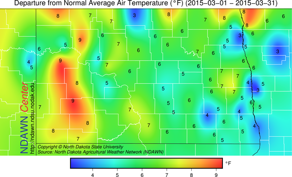 March 2015 Average Temperature Departure from Normal