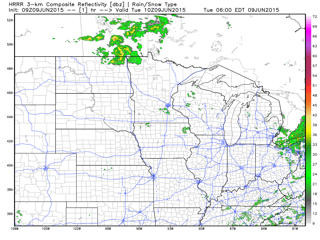 Projected Radar for Tuesday, June 9, 2015
