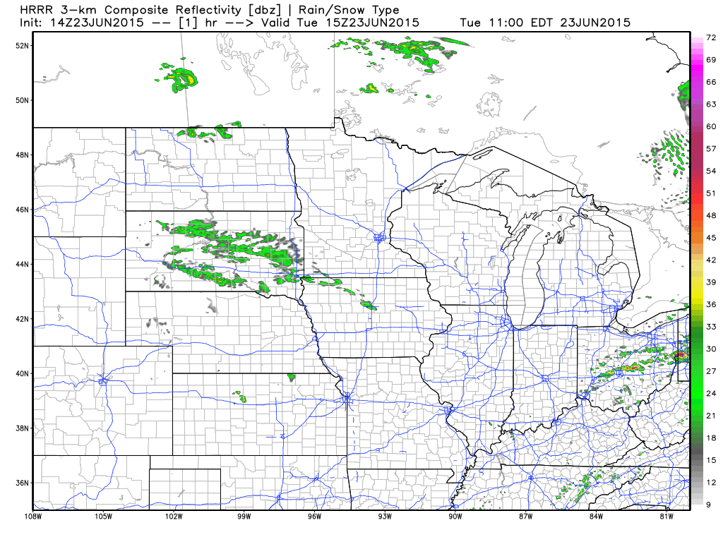 Projected Radar for Tuesday, June 23, 2015