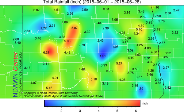 Total Rainfall from June 1 through June 28, 2015