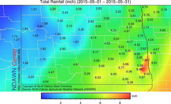 May 2015 Rain Totals from the North Dakota Agricultural Weather Network