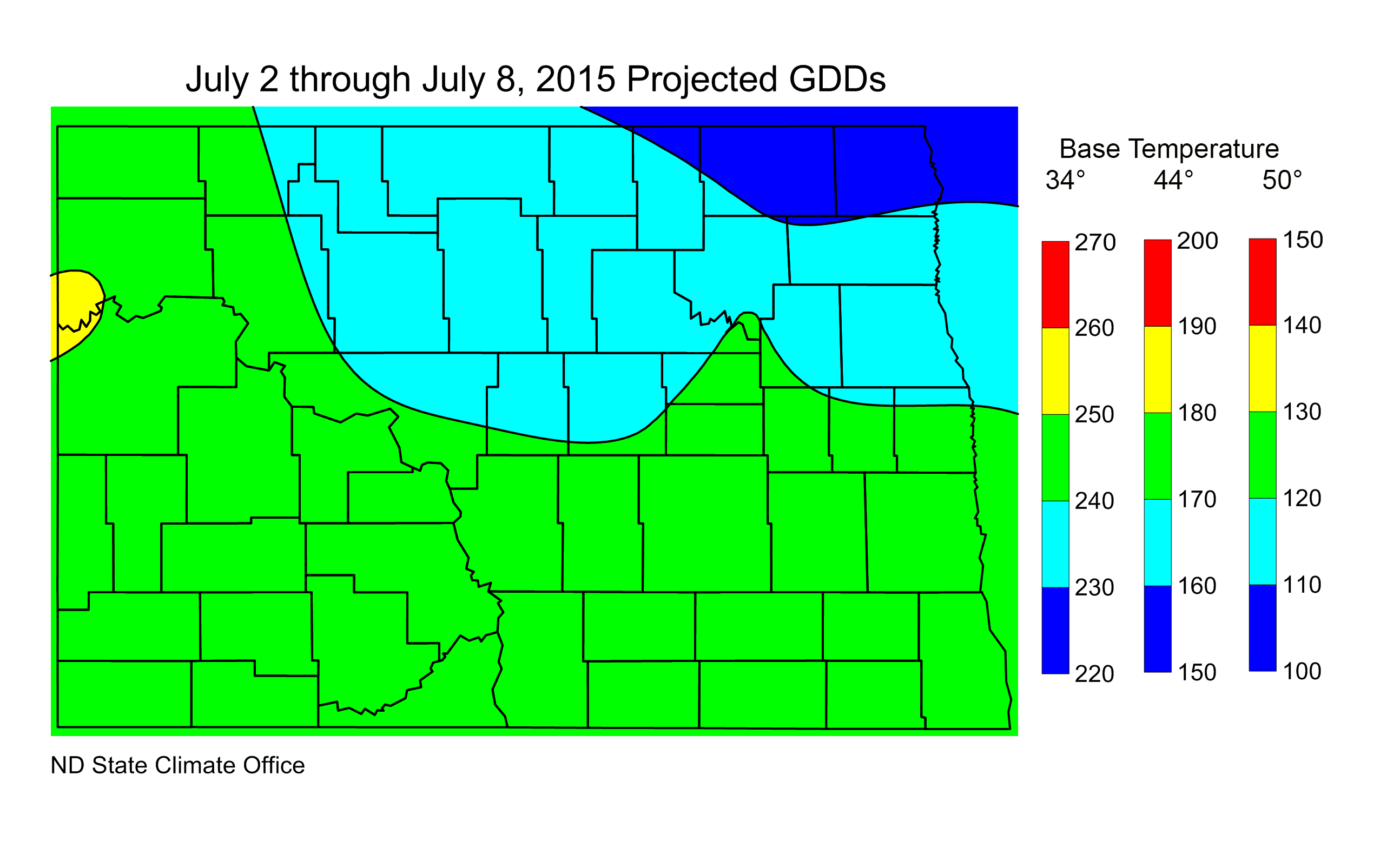 Figure 3.  Estimated Growing Degree Days for the period from July 2 to July 8