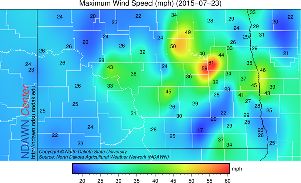 Maximum Wind Speed on July 23, 2015
