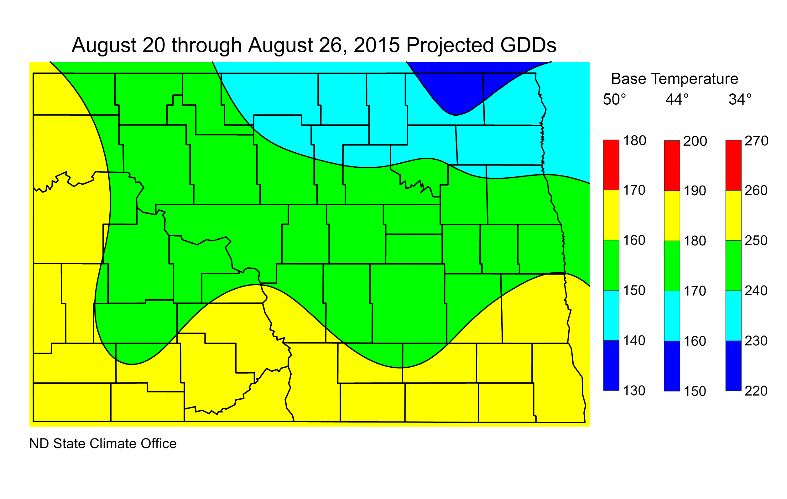 Figure 2. Projected Growing Degree Days from August 20 through August 26, 2015