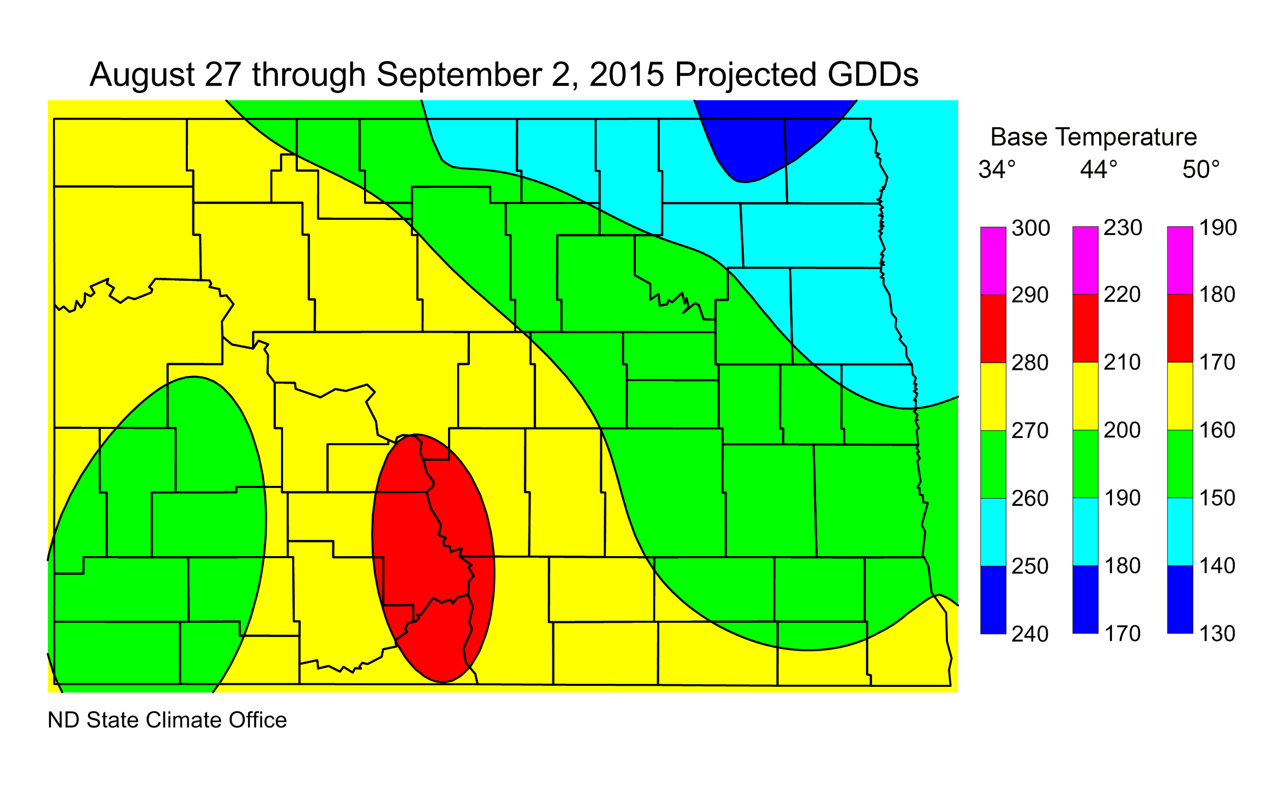 Figure 2. Projected Growing Degree Days from August 27 through September 2, 2015