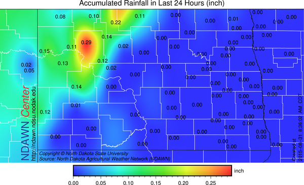 24 hour rainfall through 8:30 AM Monday, August 31, 2015