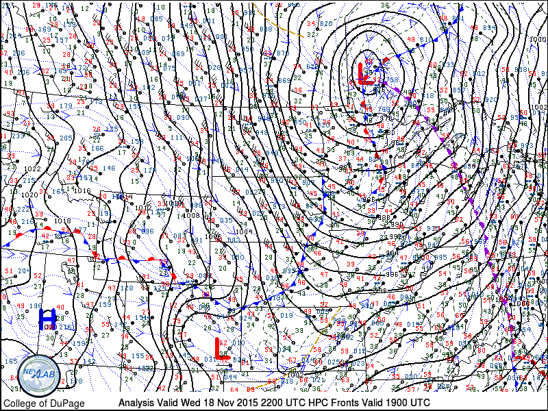 Surface Analysis from 4:00 PM, November 18, 2015