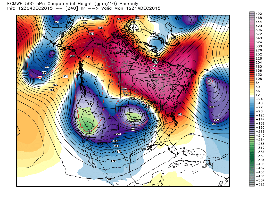Monday, December 14, 2015 6:00 am 500 mb flow and height anomalies Projection
