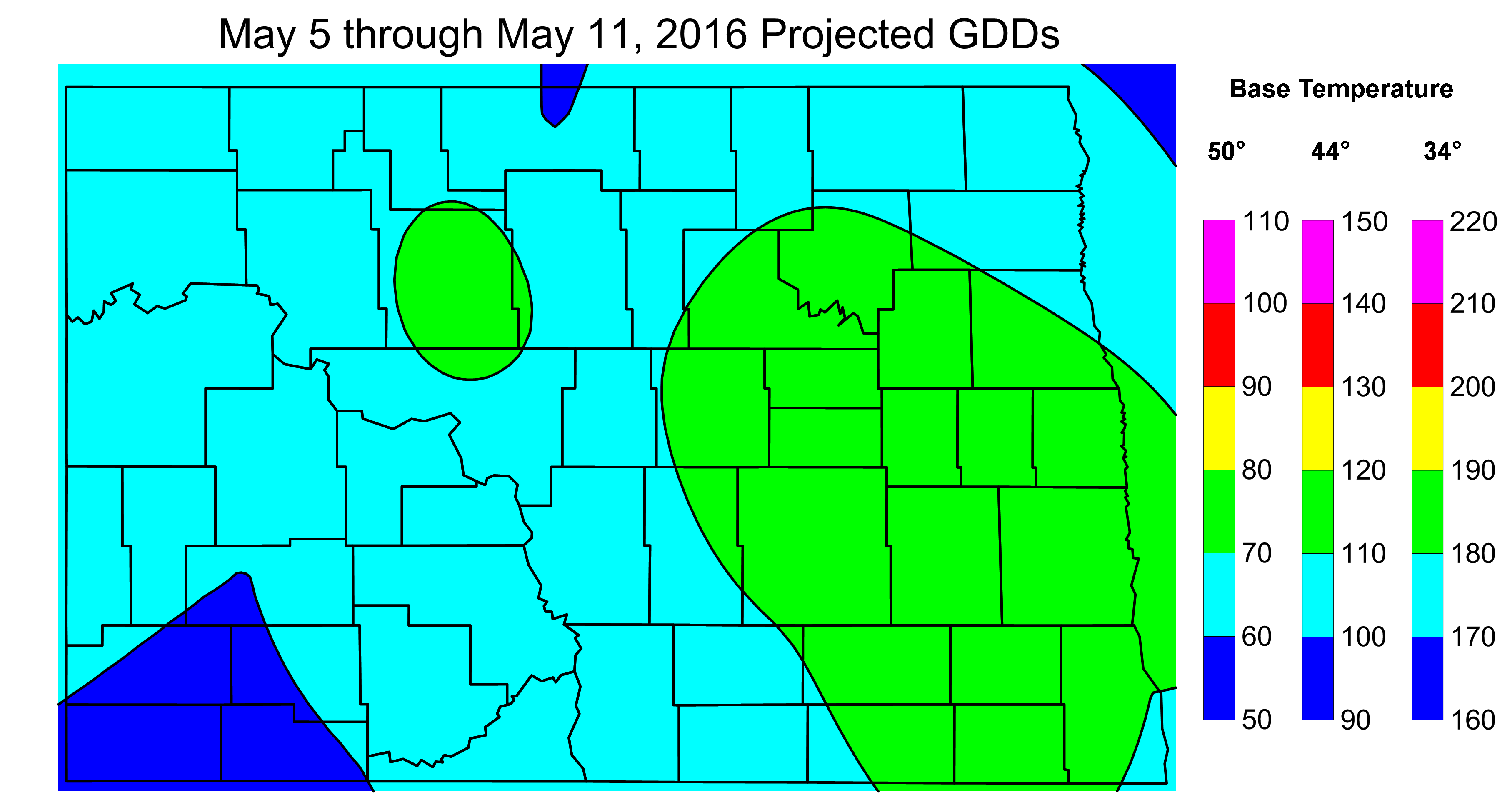 Figure 2. Projected Growing Degree Days from May 5 through May 11, 2016