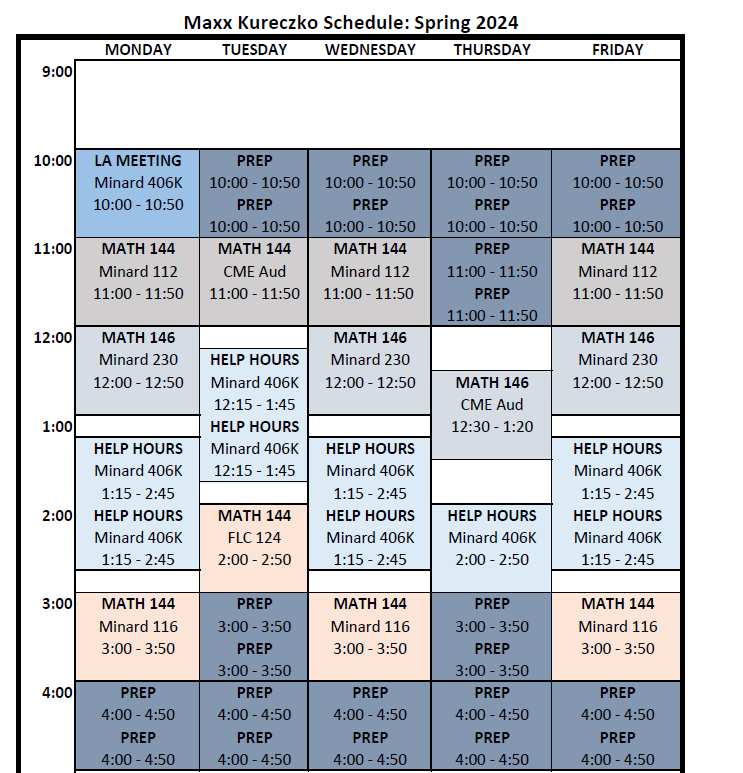 Maxx's Schedule