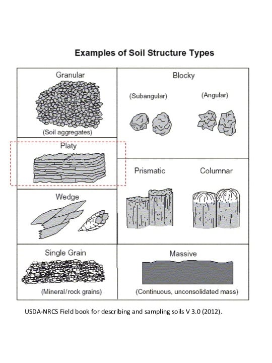  platy nature of the soil structure