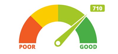 Credit score meter pointing to the green "good" section
