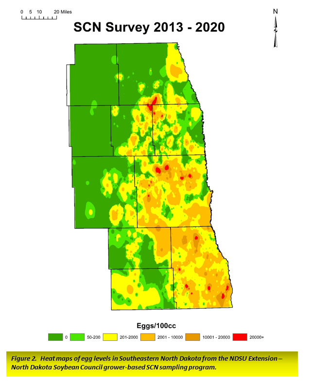 SCN Survey map in Southeastern ND from 2013-2020.png