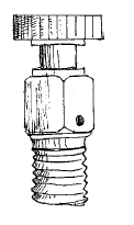 Drawing of a valve with a knob at one end and a threaded pipe at the other