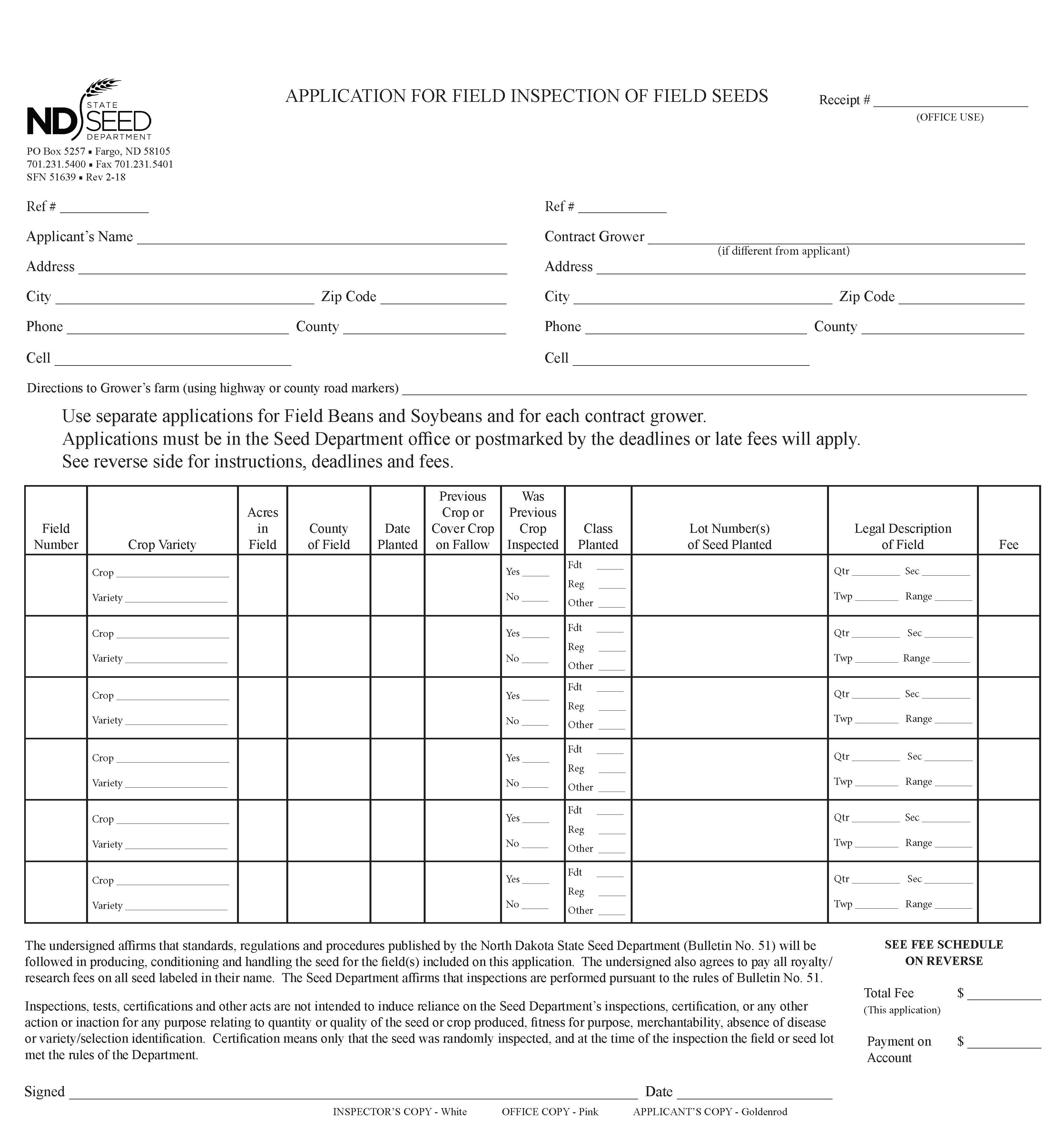 Application for Field Inspection of Field Seeds