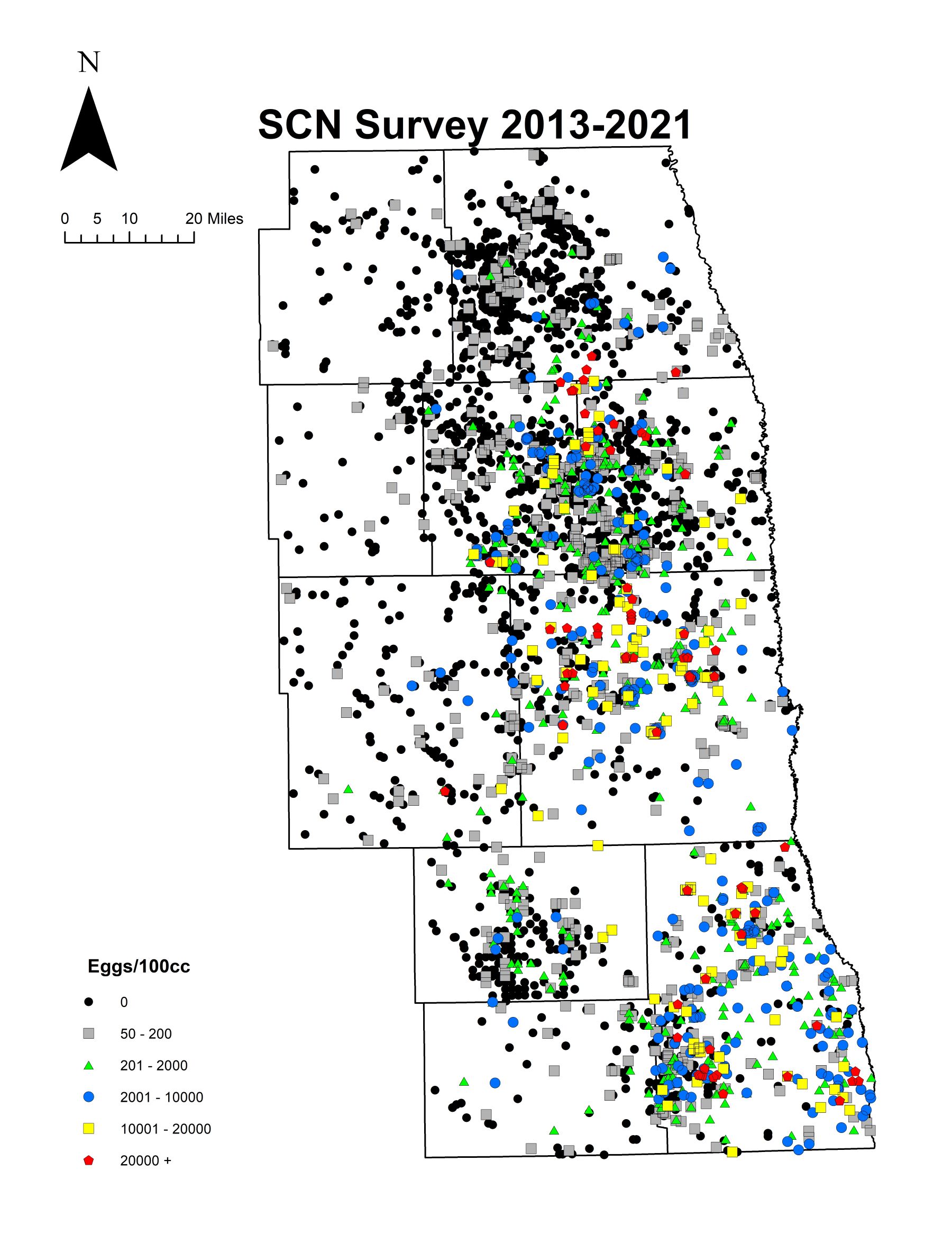 Figure 2. Close up of levels identified in soil samples submitted through the NDSC/NDSU Extension sampling program from SE and EC ND (2013 to 2021).