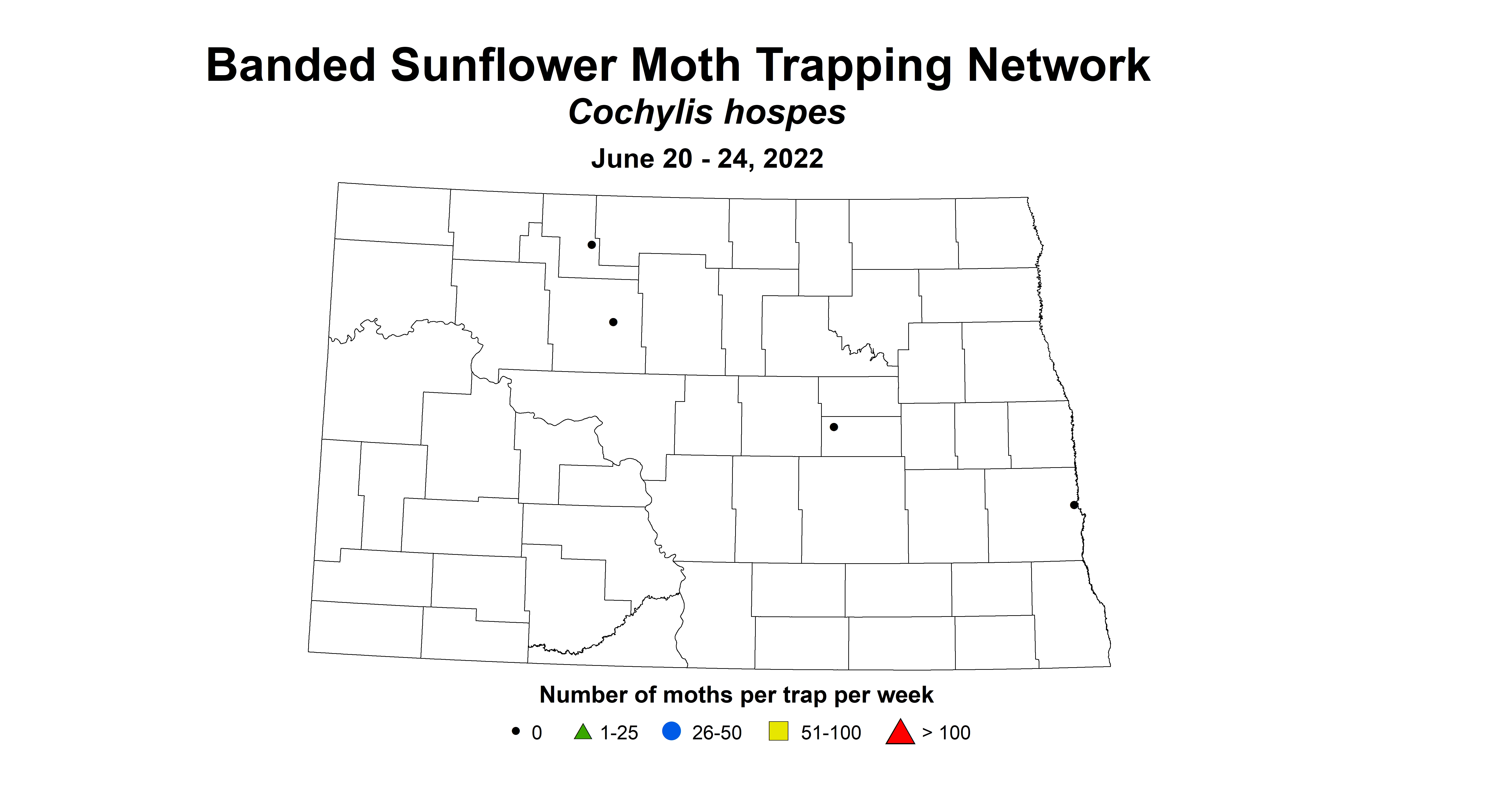 ND IPM Map of sunflower insect trap banded sunflower moth June 20-24,2022