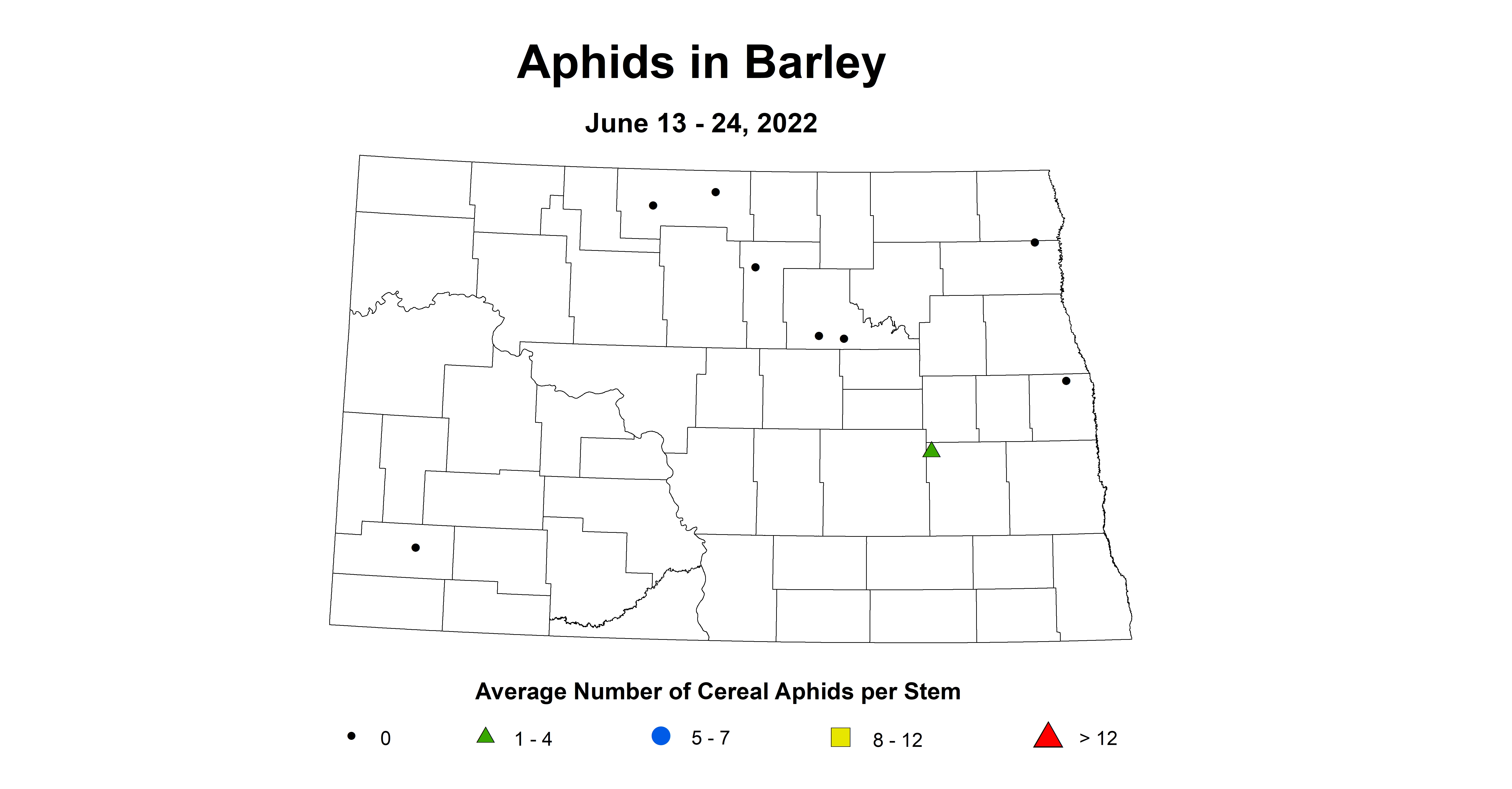 ND IPM map of Barley Aphids June 13-24, 2022