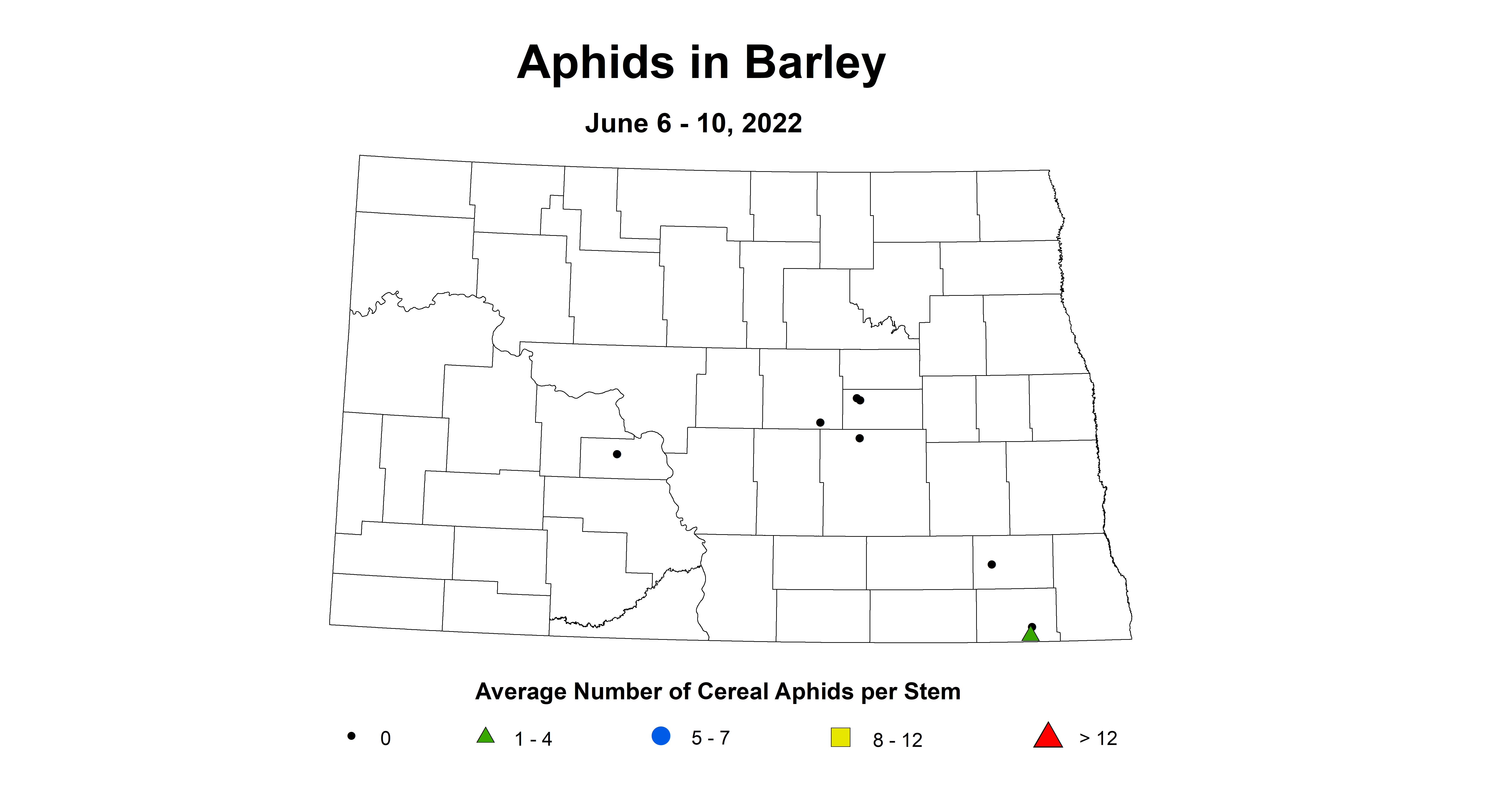 ND IPM map of Barley Aphids June 6-10, 2022