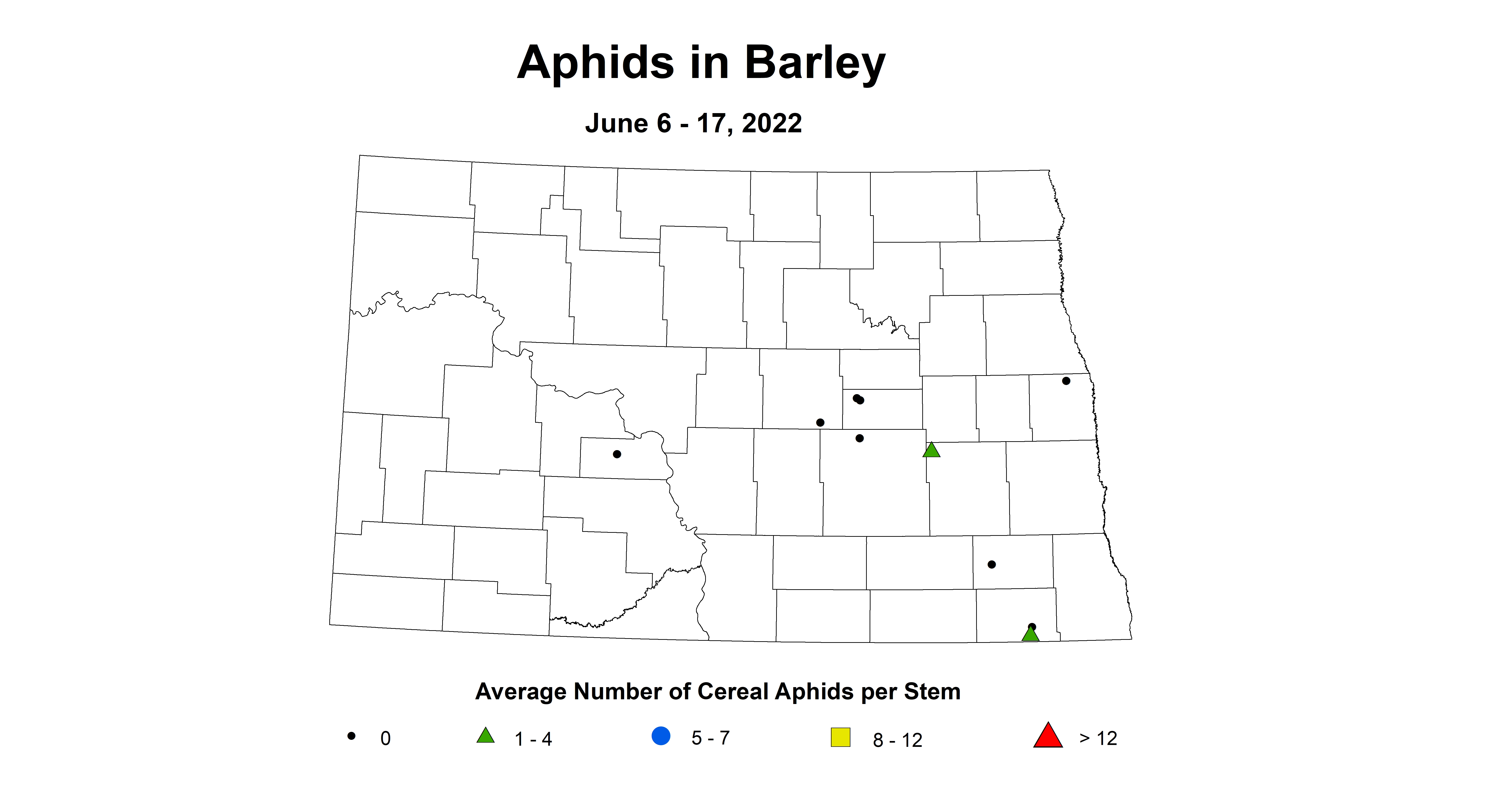 ND IPM map of Barley Aphids June 6-17, 2022